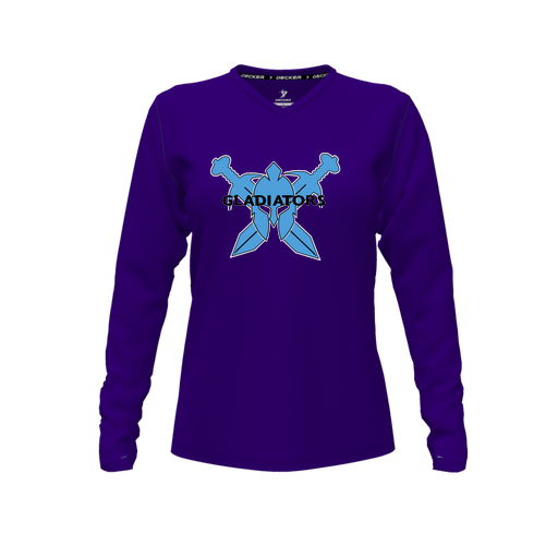 [FTLVPTPP-FYXS-LOGO1] Decker Performance T-Shirt (Female Youth XS, Purple, V Neck, Logo 1, Long Sleeve)